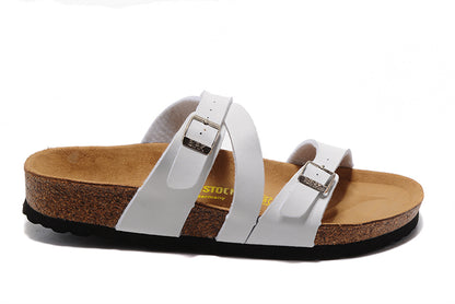 Birkenstock White Thin Belt Double Buckle Matte Leather Sandals
