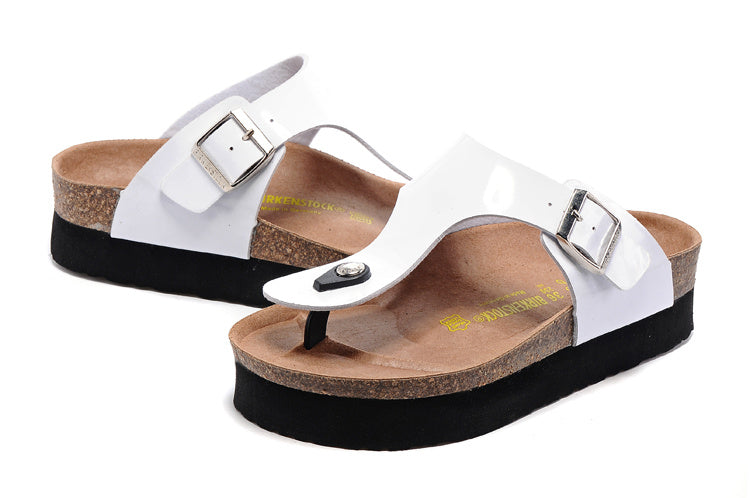 Birkenstock White Patent Leather Platform Flip Flops