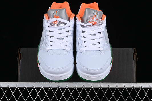 Nike Air Jordan 5 Retro Low GS Hurricanes Football Grey Brilliant Orange Pine Green Sneakers
