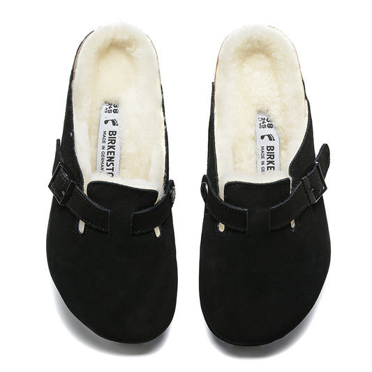 Birkenstock Black Suede White Shearling Lining Clog Shoes