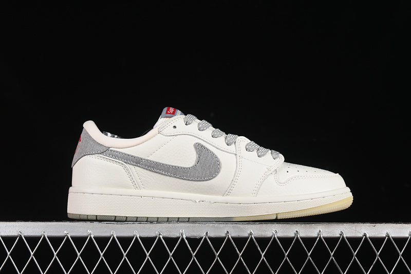 Travis Scott Fragment Design Nike Air Jordan 1 Low Supreme OG SP Light Grey White Sneakers