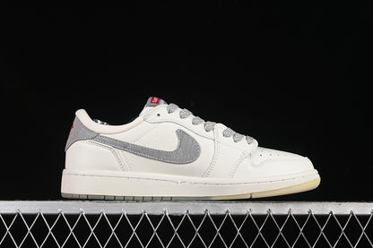 Travis Scott Fragment Design Nike Air Jordan 1 Low Supreme OG SP Light Grey White Sneakers