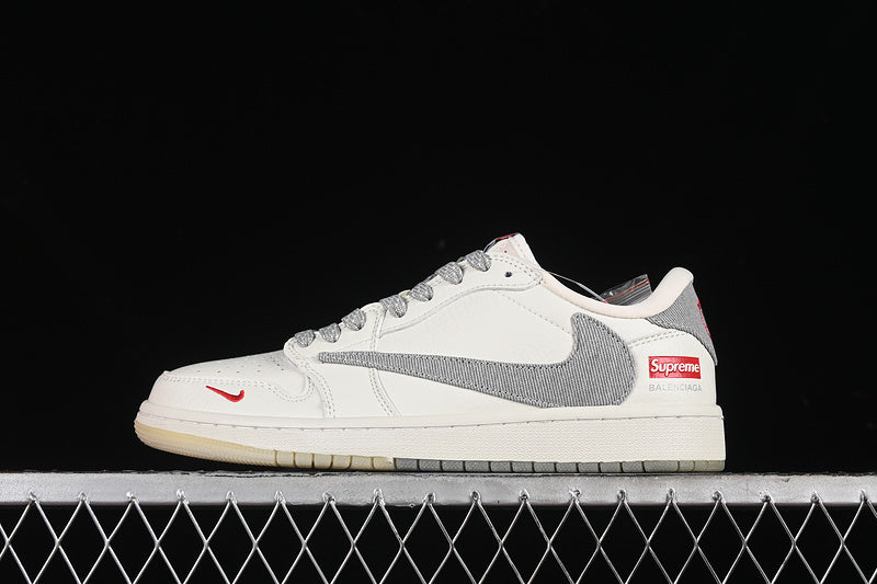 Travis Scott Fragment Design Nike Air Jordan 1 Low Supreme OG SP Light Grey White Sneakers