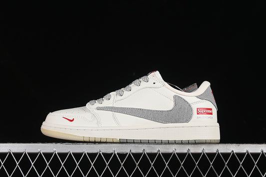 Travis Scott Fragment Design Nike Air Jordan 1 Low Supreme OG SP Light Grey White Sneakers