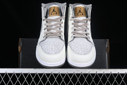 Nike Air Jordan 1 Mid SE GS Metallic Gold Grey White Sneakers
