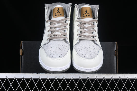 Nike Air Jordan 1 Mid SE GS Metallic Gold Grey White Sneakers