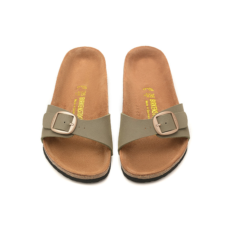 Birkenstock Single Button Gray Green Scrub Leather Slippers