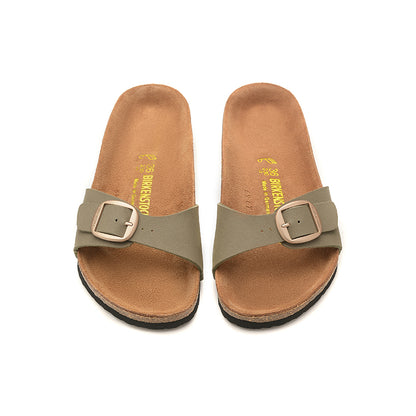 Birkenstock Single Button Gray Green Scrub Leather Slippers