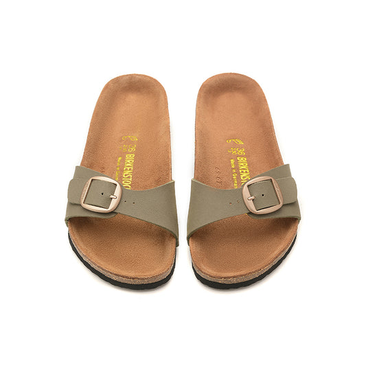 Birkenstock Single Button Gray Green Scrub Leather Slippers