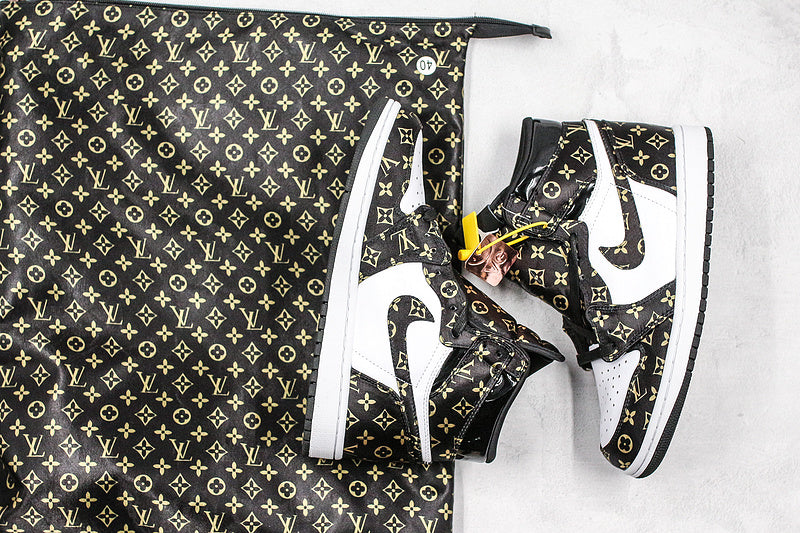 Nike Air Jordan 1 Retro LV White Black Printing Sneakers Joint Edition