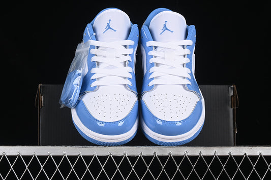Nike Air Jordan 1 Low White Patent Leather Sky Blue Sneakers