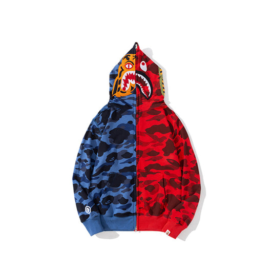 A Bathing Ape BAPE Tiger Head Color Mosaic Camouflage Hoodie Blue And Red