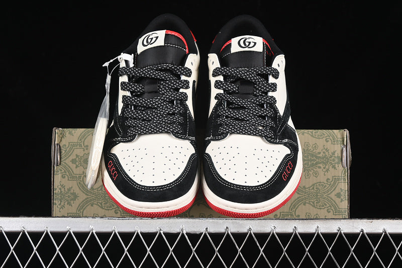 Nike Air Jordan 1 Low Gucci Travis Scott Fragment Design OG SP Red Sole Black White Sneakers