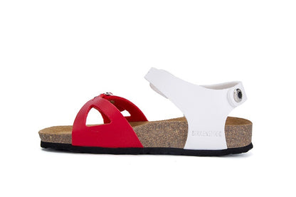 Birkenstock Single Button White And Red Double Color Matte Leather Sandals