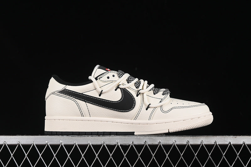 Travis Scott Fragment Design Nike Air Jordan 1 Low Supreme OG SP Black White Sneakers