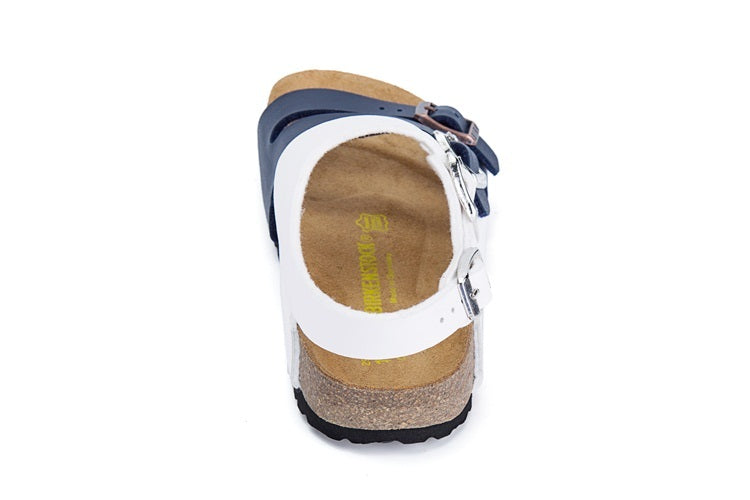 Birkenstock Ellice Three-Button White/Blue Color match Matte Leather Strappy Sandals