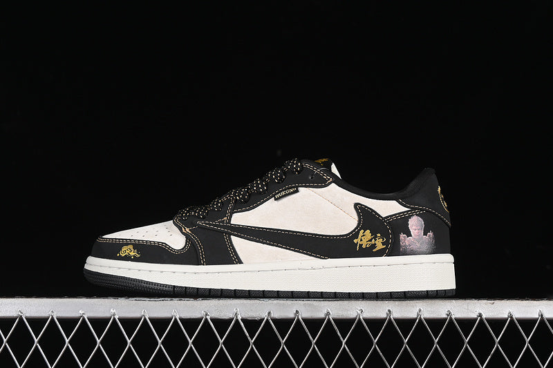 Nike Air Jordan 1 Low OG SP Travis Scott Fragment Design Black White Gold Sneakers