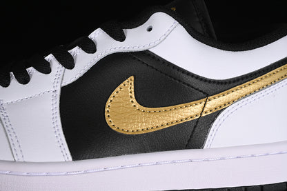 Nike Air Jordan 1 Low White Black Metallic Gold Sneakers
