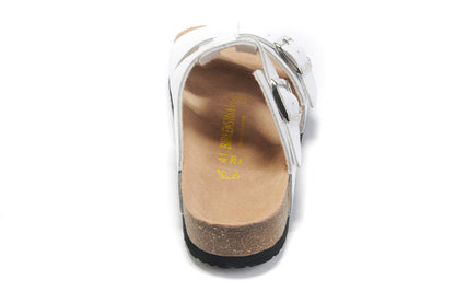 Birkenstock Two-Button White Leather Personality Slippers