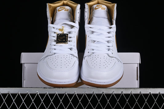Nike Air Jordan 1 High OG Brown Sole Metallic Gold Gum White Sneakers