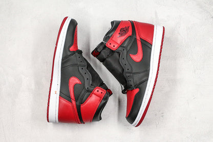 Nike Air Jordan 1 Retro High-Top Bred 2001 Black Red Leather Sneakers