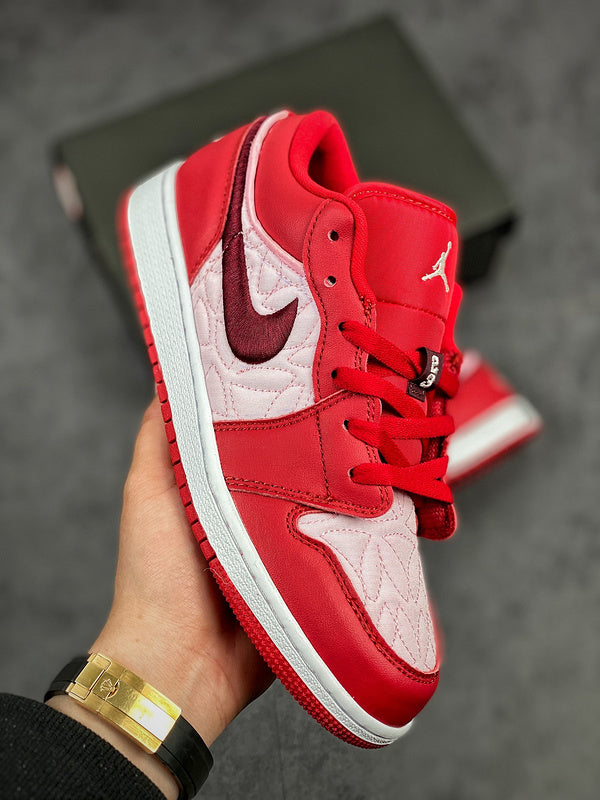 Nike Air Jordan 1 Low SE Red Quilt Valentines Pink Sneakers