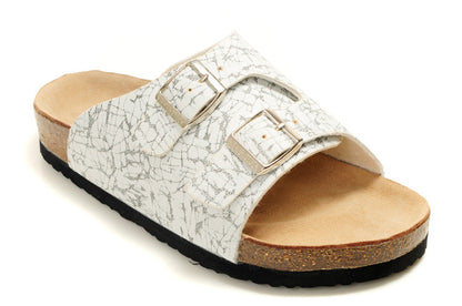 Birkenstock Two Buttons White Pattern Matte Leather Fashion Slippers