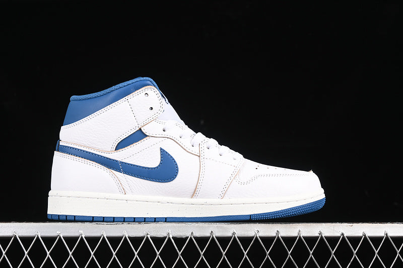 Nike Air Jordan 1 Mid Industrial Blue White Sneakers