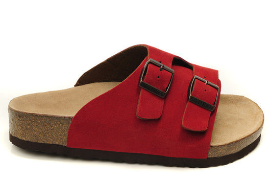 Birkenstock Two Buttons Red Scrub Leather Fashion Slippers