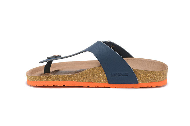 Birkenstock Blue Orange Sole Casual Scrub Leather Flip Flops