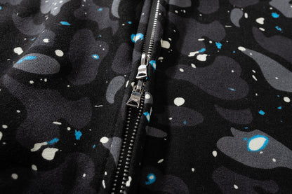 A Bathing Ape BAPE Shark Head Tiger Head Joint Edition Noctilucent Starry Sky Black Hoodie