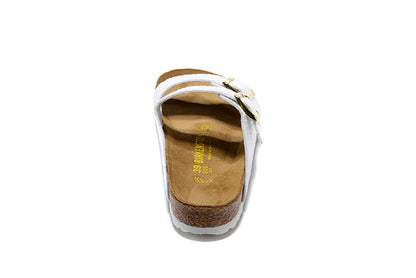 Birkenstock White Snakeskin Double Buckle Leather Sandals