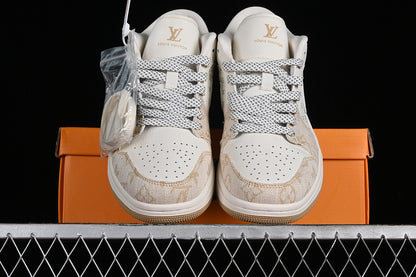 Nike Air Jordan 1 Low LV Khaki Pattern White Sneakers