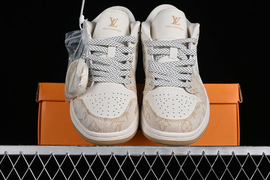 Nike Air Jordan 1 Low LV Khaki Pattern White Sneakers
