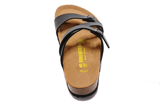 Birkenstock Black Thin Belt Double Buckle Matte Leather Sandals