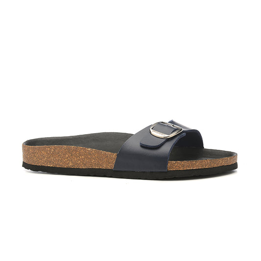 Birkenstock Single Button Black Matte Leather Slippers