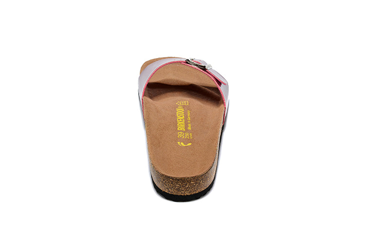 Birkenstock Single Button Scarlet Patent Leather Slippers