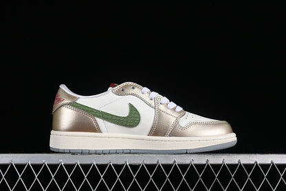Nike Air Jordan 1 Low Year Of The Dragon Metallic Gold Grain Saturn Gold Cedar Sneakers