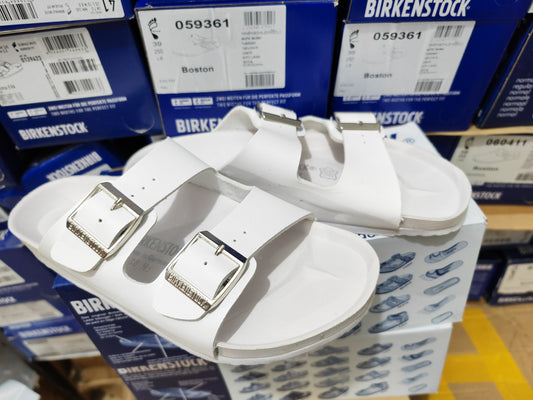 Birkenstock Two-Button Pure White Matte Leather Slippers