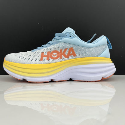 Hoka One One Bondi 8 Breathable Low-top Running Shoes Sneakers Light Blue/Yellow
