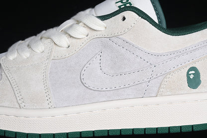 Nike Air Jordan 1 Low Bape Green Sole Grey White Sneakers