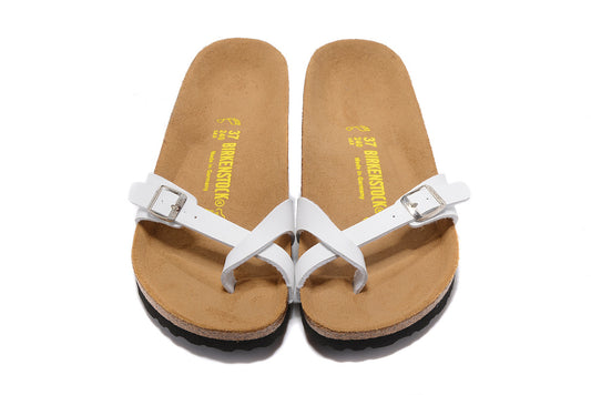 Birkenstock Single Button White Ringfinger Thin Strip Matte Leather Slippers