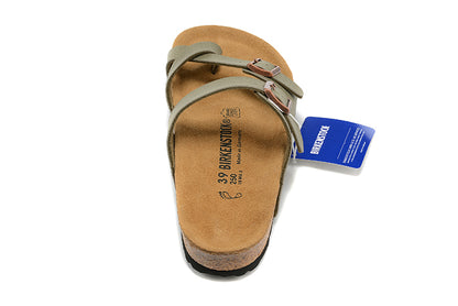 Birkenstock Two-Button Ringfinger Gray Green Scrub Leather Slippers