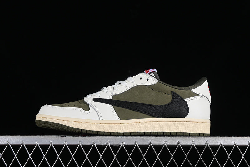Travis Scott Nike Air Jordan 1 Low OG Medium Olive Black Sail Muslin Sneakers