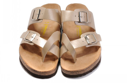 Birkenstock Two-Button Ringfinger Rose Gold Matte Leather Slippers