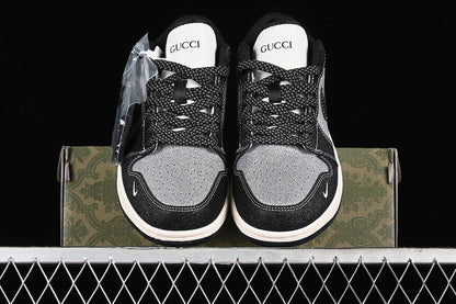 Nike Air Jordan 1 Low GUCCI White Sole Black Silver Flash Sneakers