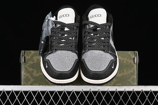Nike Air Jordan 1 Low GUCCI White Sole Black Silver Flash Sneakers
