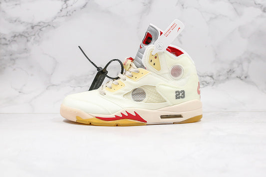 Nike Air Jordan Retro 5 SP x Off-White Muslin Cream Yellow Sneakers