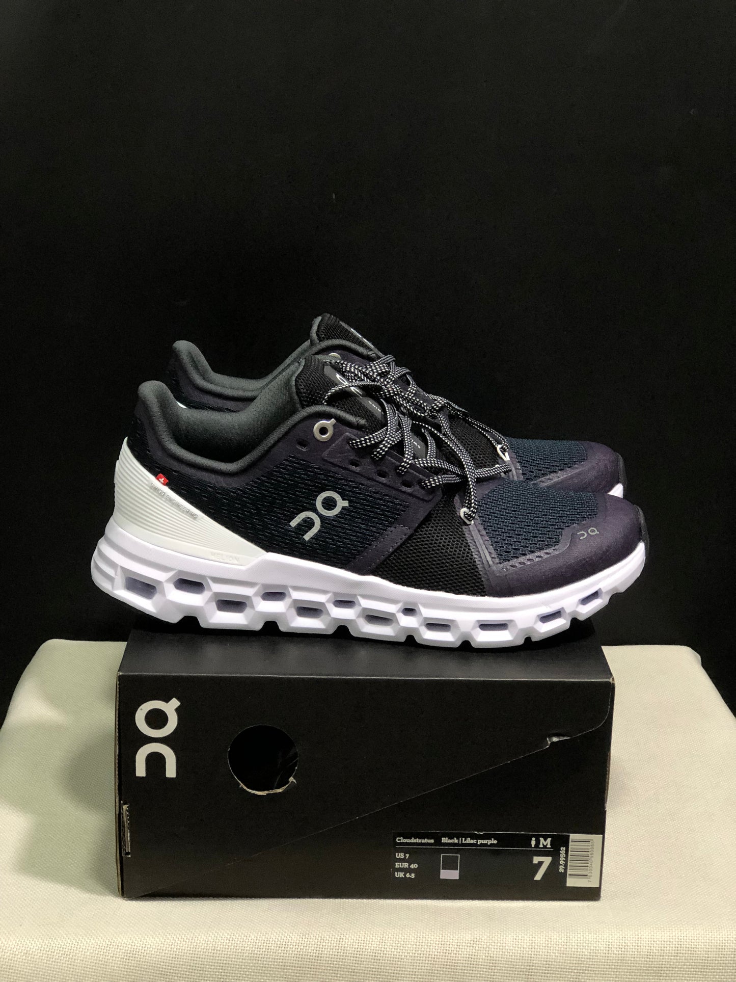 On Running Cloudstratus Shock-Absorbing And Breathable Running Shoes Black/Dark Purple