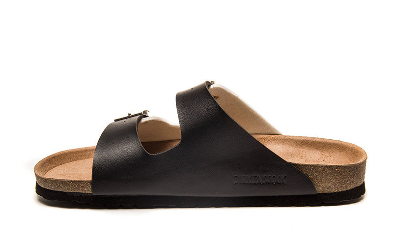 Birkenstock Two-Button Black And White Matte Leather Slippers